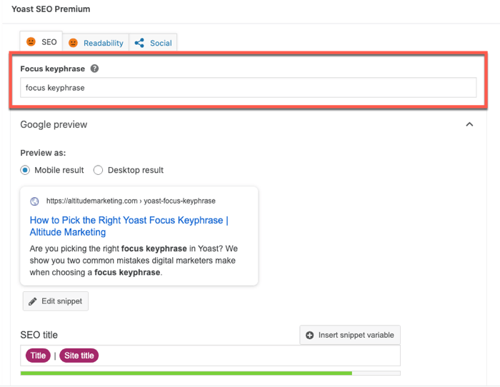 frase clave objetivo
