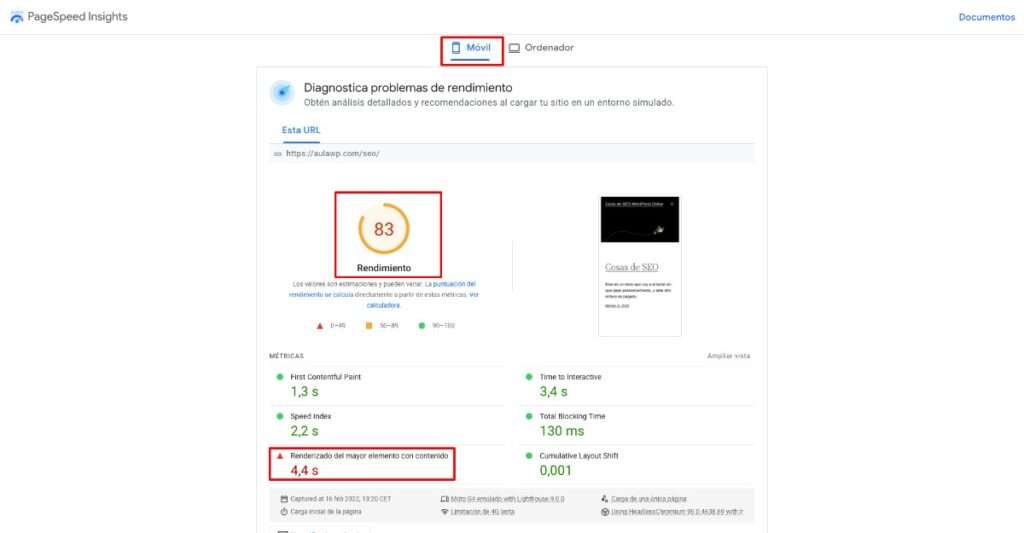 medir la velocidad de carga de un sitio web