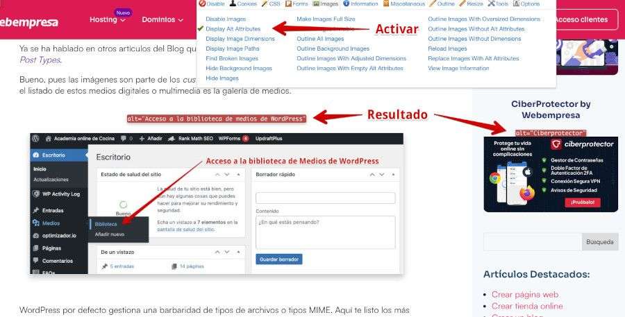 añadir el atributo alt en una imagen en WordPress