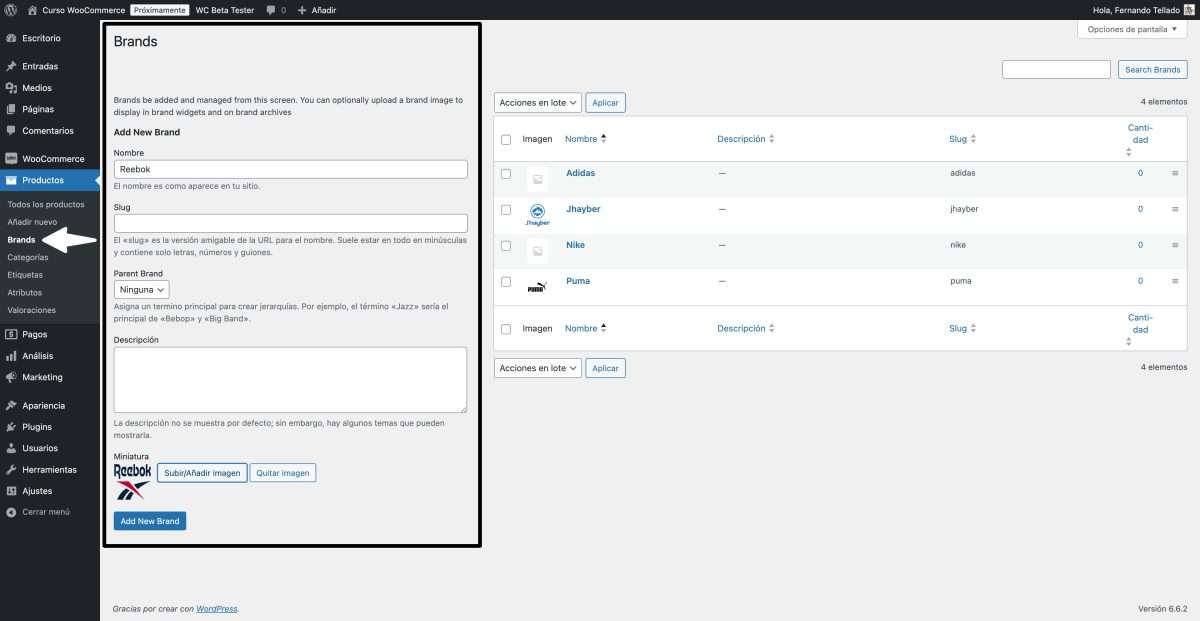 Marcas de manera nativa en WooCommerce